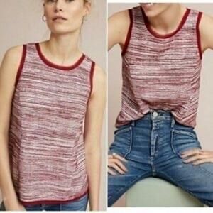 Vanessa Virginia Anthropologie Indira Red Wine & White Striped Blouse Medium